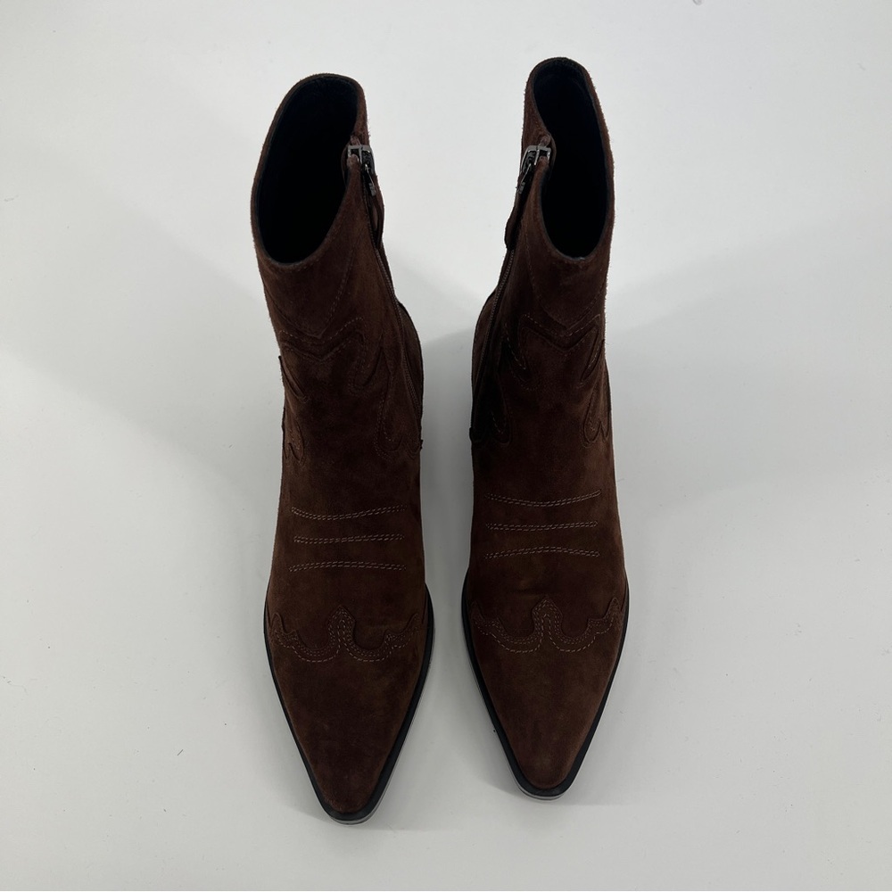 Bibi Lou Short Western Brown Suede Star Embroidered Point Toe Cowgirl Booties 37 - Picture 6 of 14